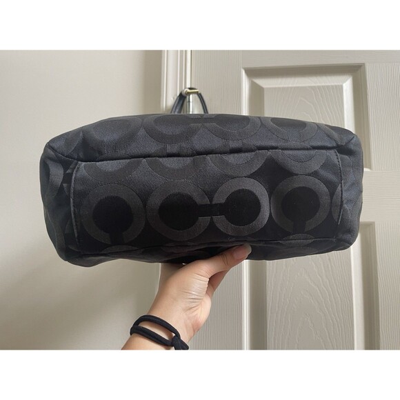 COACH SIGNATURE MIA OP ART TOTE SHOULDER BAG J1182-F15758 Black Purple Lining - Picture 9 of 16